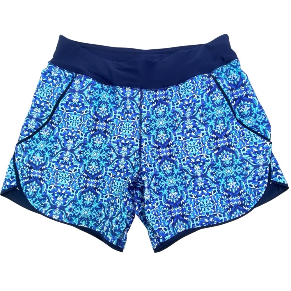 Lands' End Blue Mosaic Swim Shorts